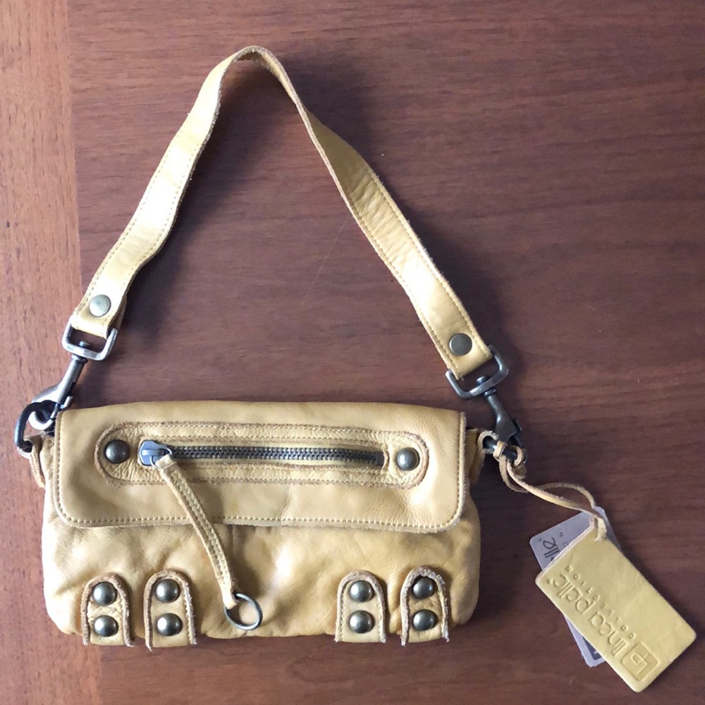 Linea Pelle Dylan yellow shoulder clutch NWOT